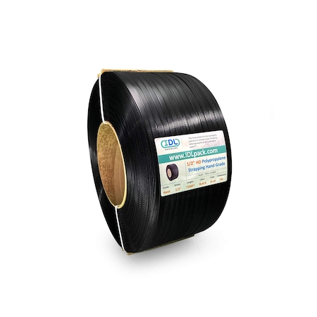 Idl Packaging 1/2" Polypropylene Strapping, 7200 Ft., 8"x8" Core, Black H-12600-88